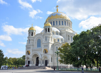 Fototapeta na wymiar Orthodox cathedral of St. Nicholas in town Kronshtadt, Russia. Second name of cathedral is 