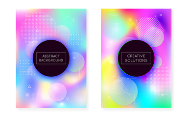 Geometric Shape. Neon Presentation. Vibrant Dots. Round Iridescent Magazine. Blue Shiny Design. Space Poster. Trendy Flyer. Hologram Pattern. Violet Geometric Shape