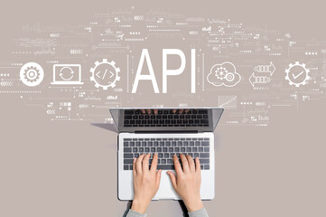 API - application programming interface concept with person using a laptop computer