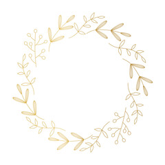 golden floral wreath, garland, tiny twigs- vector illustration