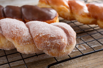 A view of a variety of twist donuts.