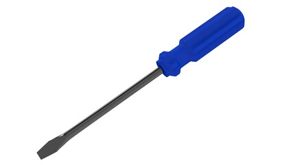 3d illustration. A beautiful view of blue screwdriver on a white blackground. Work tool for repair and fix.