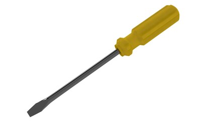 3d illustration. A beautiful view of yellow screwdriver on a white blackground. Work tool for repair and fix.