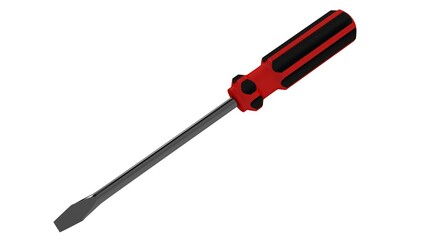 3d illustration. A beautiful view of  red screwdriver on a white blackground. Work tool for repair and fix.
