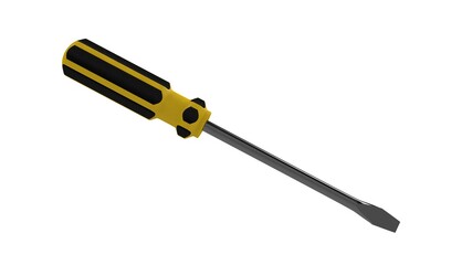 3d illustration. A beautiful view of yellow screwdriver on a white blackground. Work tool for repair and fix.