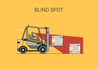 Blind spot. Flat line vector design of forklift with operator and load. - 500133897
