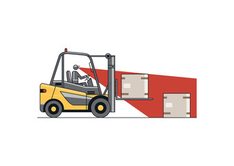 Blind spot. Flat line vector design of forklift with operator and load. © norsob