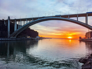 Arrabida bridge sunset Porto Portugal