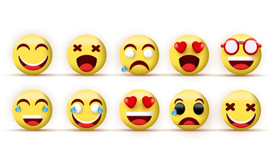 3d realistic set collection emoticons emoji isolated vector illustration