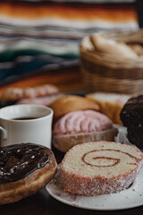 Mexican Pastries Concha Borracho Muffin Chocolate Cake Bakery with Coffee at Cafe