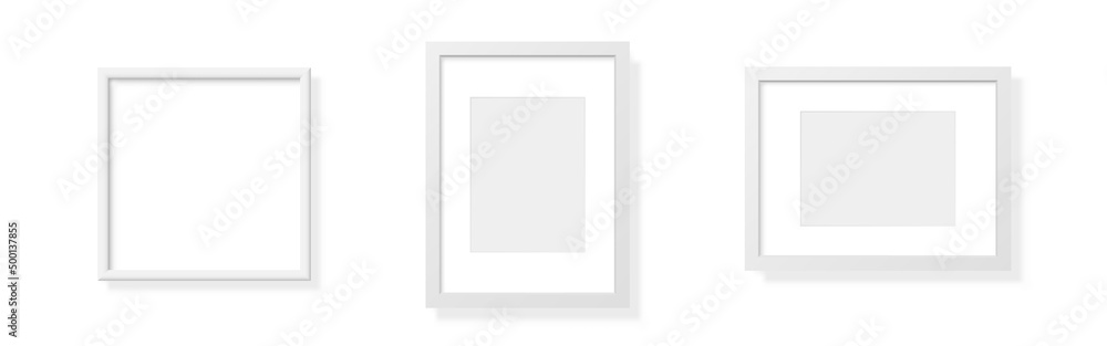 Poster frame picture mockup collection. realistic white frame with soft shadow. clean picture template set.