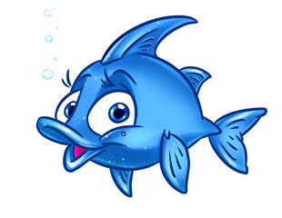 Blue kind fish smile joy cartoon illustration