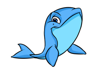 Blue whale fish character smile cartoon illustration