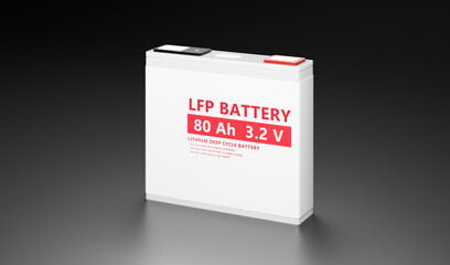 LFP (Lithium Iron Phosphate) battery cell, prismatic pack Li-Ion batteries supply manufacturing for electric vehicle (EV) concept, industrial energy storage car technology 3D rendering illustration