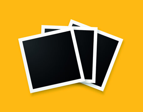 three photo frames on yellow background design