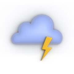 Cartoon cloud with lightning. Thunder weather icon isolated on a white background. 3D rendering.
