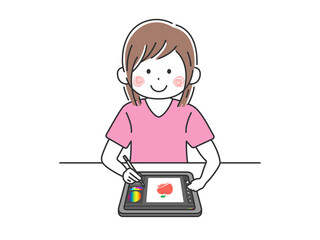 ペンタブレットを使って、イラストをかく女性