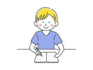 ノートで勉強する白人男性のイラスト