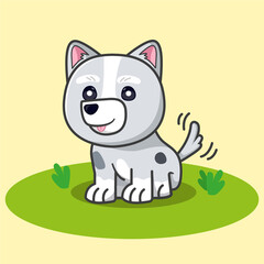 Cute little dog cartoon sitting on grass