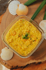 Beach Colorful Food Appetizer Starts Snacks Fresh Delicious Menu Recipe Meal Meat Chicken Fries Fish Seafood Beer on a wooden table