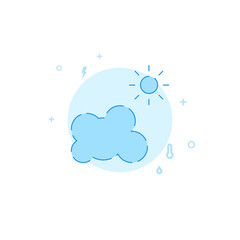 Clear sunny weather forecast vector icon. Flat illustration. Filled line style. Blue monochrome design. Editable stroke. Adjust line weight.