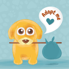 Cute sad puppy dog cartoon Pet adoption Vector