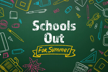Text SCHOOL'S OUT FOR SUMMER written on chalkboard