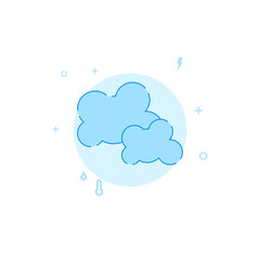 Mainly cloudy weather forecast vector icon. Flat illustration. Filled line style. Blue monochrome design. Editable stroke. Adjust line weight.