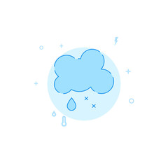 Rain with snow weather forecast vector icon. Flat illustration. Filled line style. Blue monochrome design. Editable stroke. Adjust line weight.