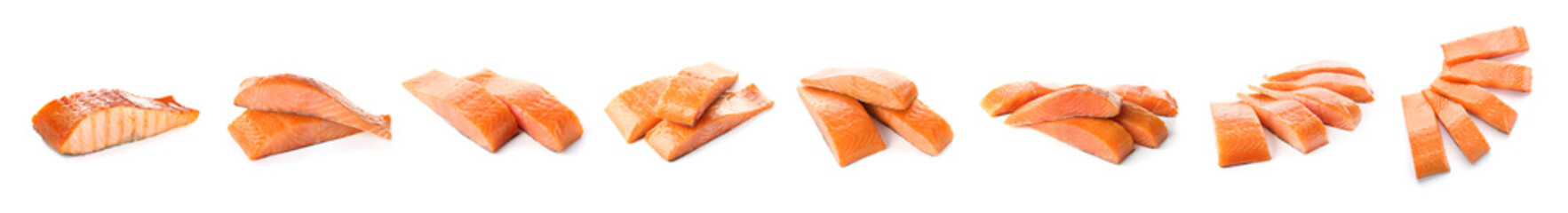 Set of salmon fillets on white background © Pixel-Shot