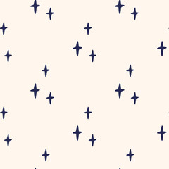 Star vector seamless pattern on beige background. Modern kids drawing illustration. Simple nursery prints for textile, apparel, fabric, digital paper design, baby clothes, scrapbooking, cover.