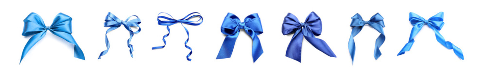 Set of beautiful blue bows isolated on white