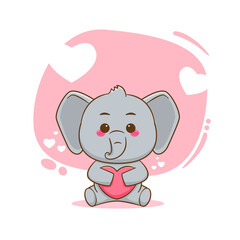 Cute elephant holding love heart cartoon art illustration