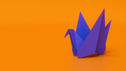 Orange Background with Origami Bird.