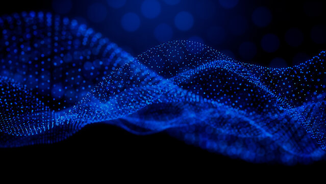 Sound Wave and Audio Technology Concept. Blue, Futuristic Digital Style. 3D Render.