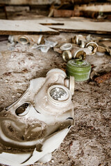 Used gas mask and equipment in Chornobyl disaster area
