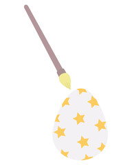 Easter Egg. Paint with a brush. The souvenir is decorated with an ornament of yellow stars. Color vector illustration. Isolated background. Flat style. Festive print. Idea for web design, invitations
