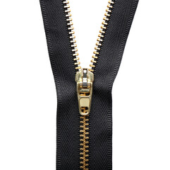 Stylish black zipper on white background