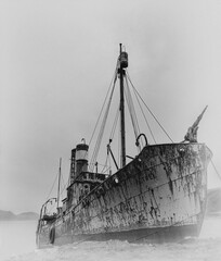 Abandoned Whaling Ship on South Georgia Island - obrazy, fototapety, plakaty