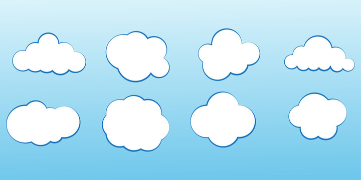 Cartoon clouds. Blue background. Vector illustration. stock image. 