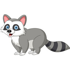 Fototapeta na wymiar Happy raccoon cartoon isolated on white background