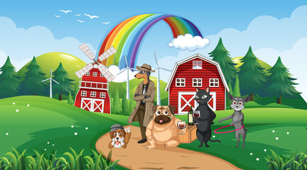 Obraz na płótnie Canvas Set of different domestic animals in farm