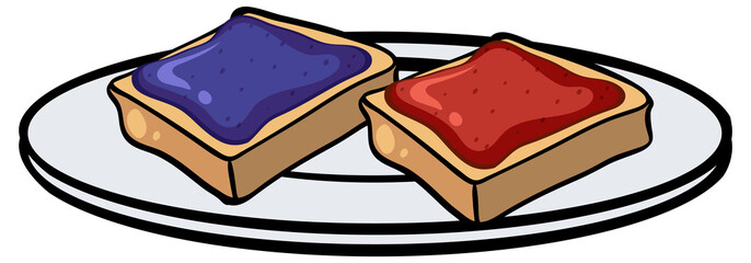 Two toasts with jam on the plate