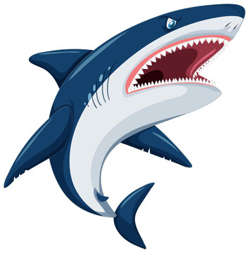 Aggressive great white shark cartoon