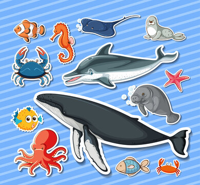 Sticker pack of different sea animals