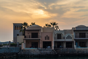 Shot of a villas compound in early morning hour. Outdoor