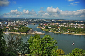 Fototapeta premium View from Fortress Ehrenbreitstein in Koblenz- Germany -Deutsches Ecke (German Corner) 2015