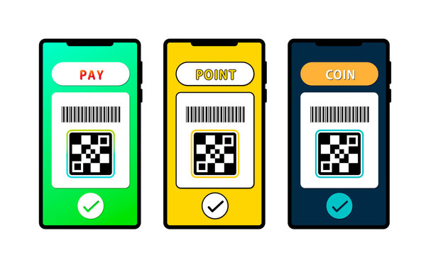 スマートフォンQRコードアプリ決済画面　PAY/POINT/COIN