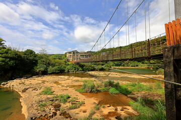 Suspension Bridge near Shifen Waterfall, a waterfall located in Pingxi District, New Taipei City, Taiwan