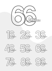 Fototapeta premium Set of Anniversary outline logotype silver and gold color with black background for celebration